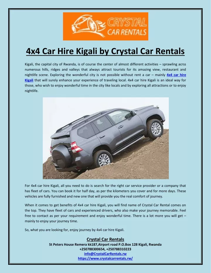 4x4 car hire kigali by crystal car rentals