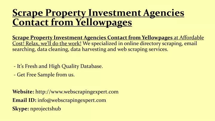 scrape property investment agencies contact from yellowpages