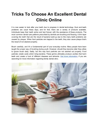 Tricks To Choose An Excellent Dental Clinic Online