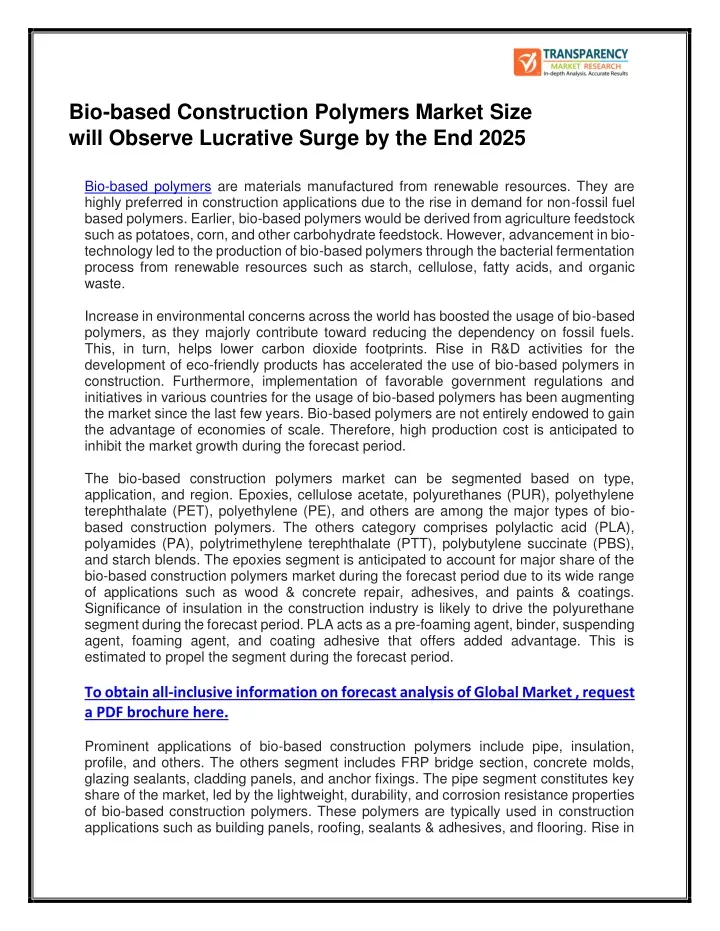 bio based construction polymers market size will
