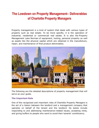 The Lowdown on Property Management– Deliverables of Charlotte Property Managers