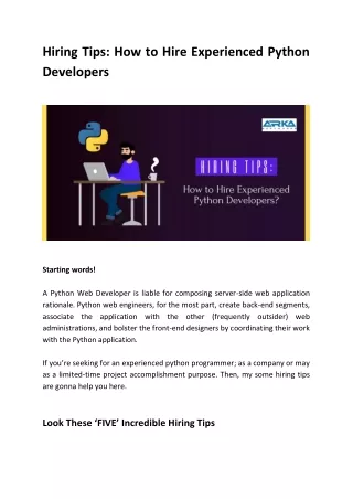 Hiring Tips: How to Hire Experienced Python Developers