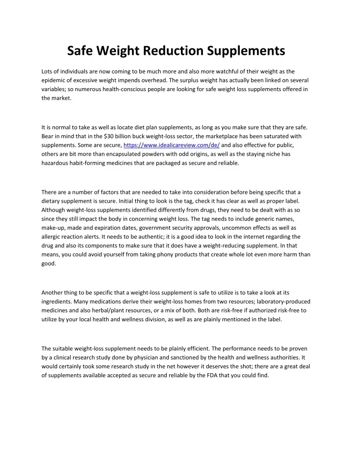 safe weight reduction supplements