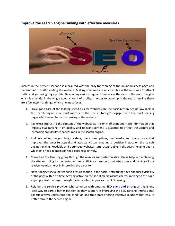 improve the search engine ranking with effective
