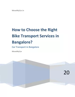 How to Choose the Right Bike Transport Services in Bangalore?