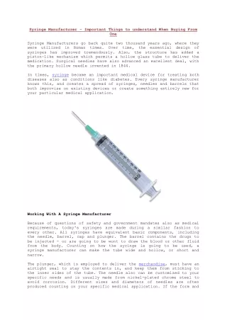 syringe manufacturer important things