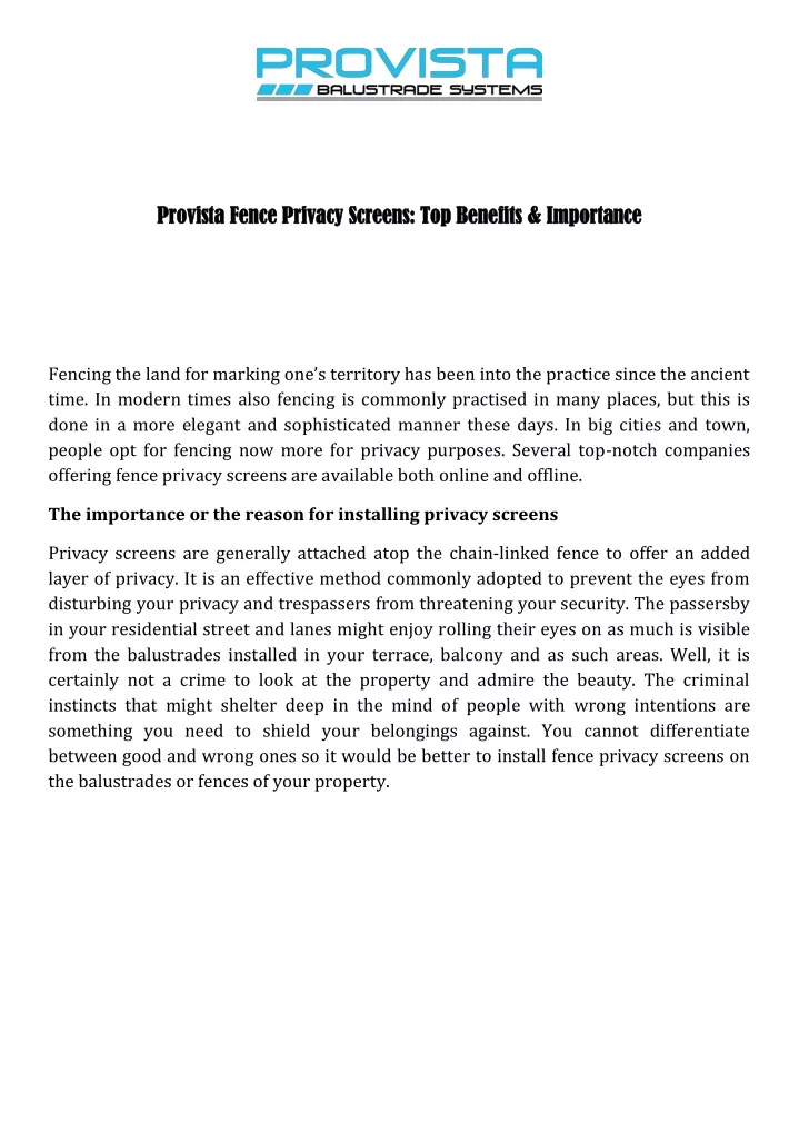 provista fence privacy screens top benefits