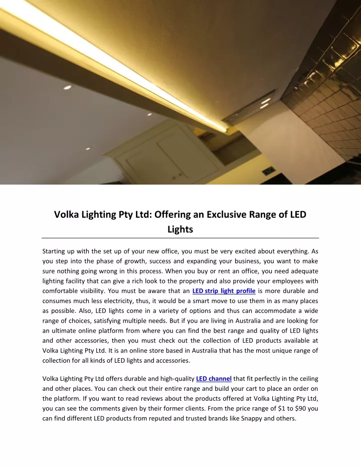 volka lighting pty ltd offering an exclusive