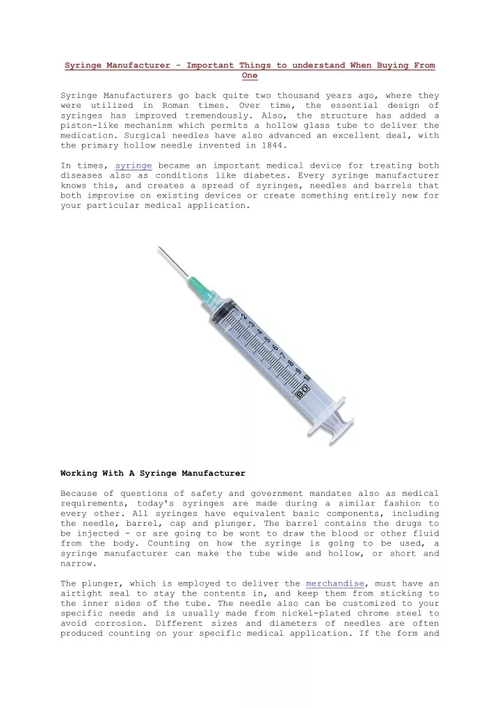syringe manufacturer important things
