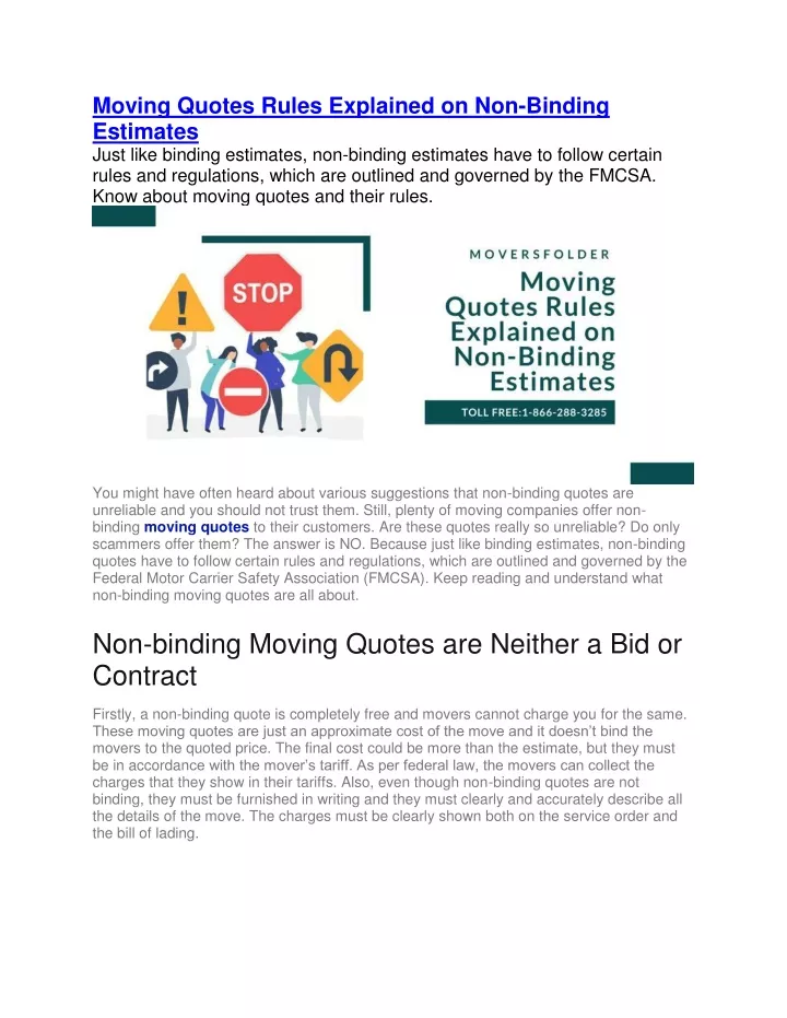 moving quotes rules explained on non binding
