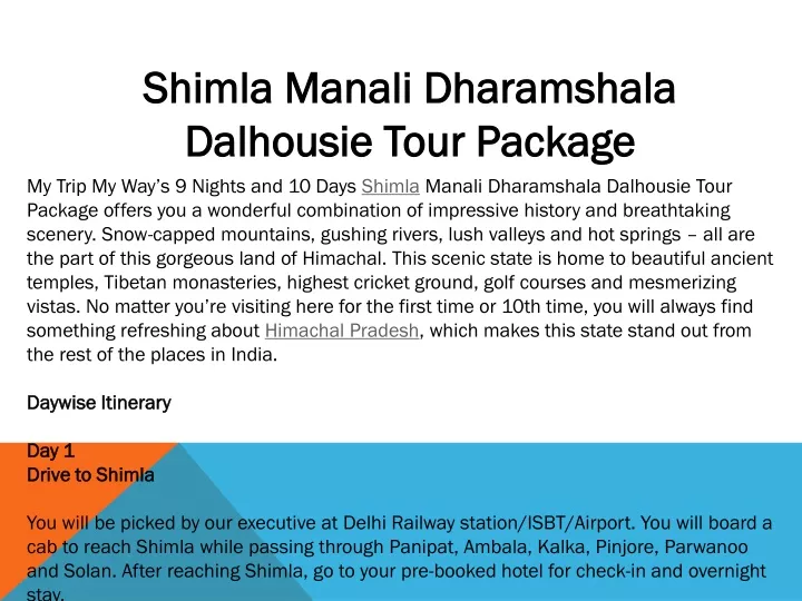 shimla manali dharamshala dalhousie tour package