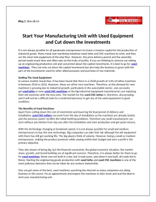 Start Your Manufacturing Unit with Used Equipment and Cut Down The Investments