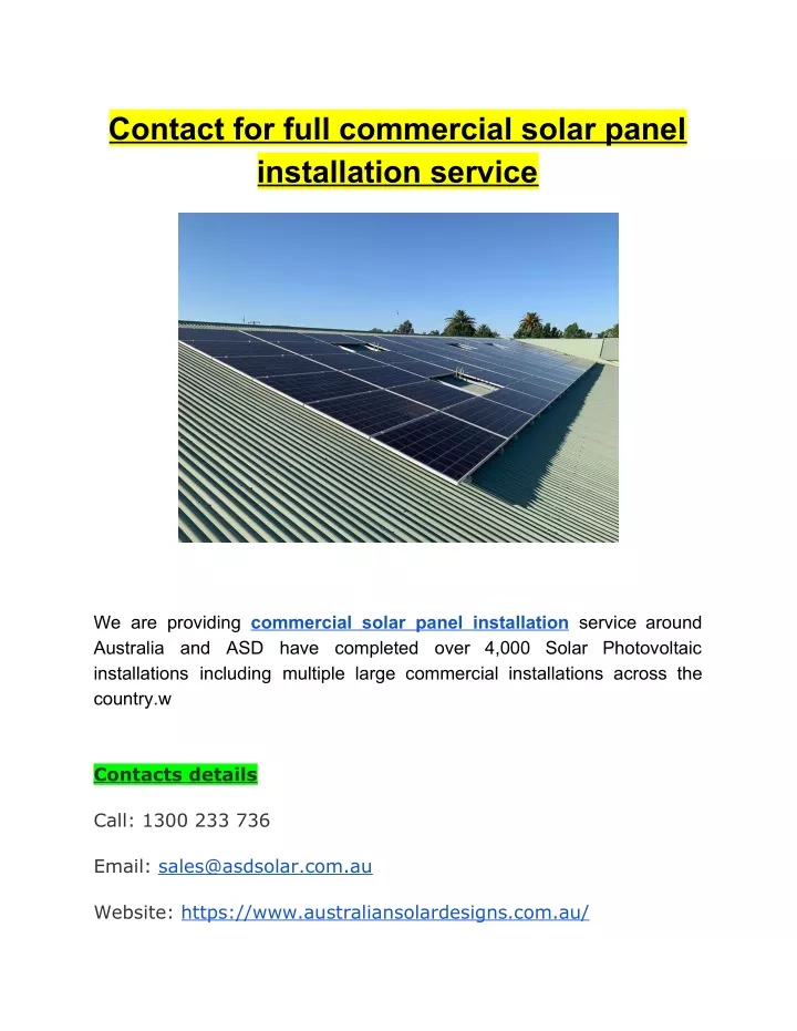 contact for full commercial solar panel