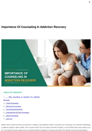Importance Of Counseling In Addiction Recovery
