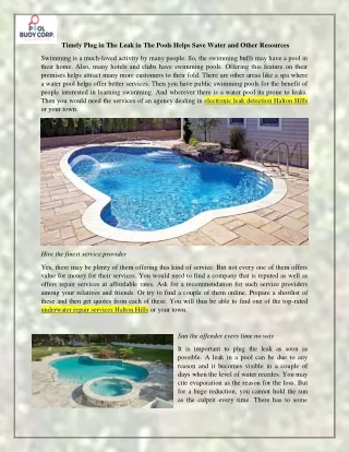 Timely Plug in The Leak in The Pools Helps Save Water and Other Reso