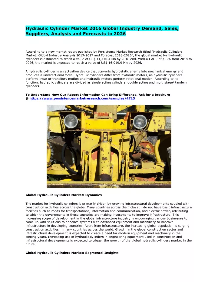 hydraulic cylinder market 2016 global industry