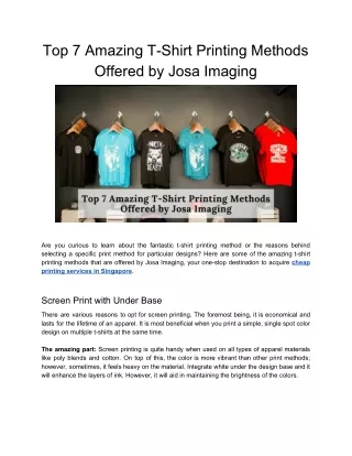 Top 7 Amazing T-Shirt Printing Methods Offered by Josa Imaging