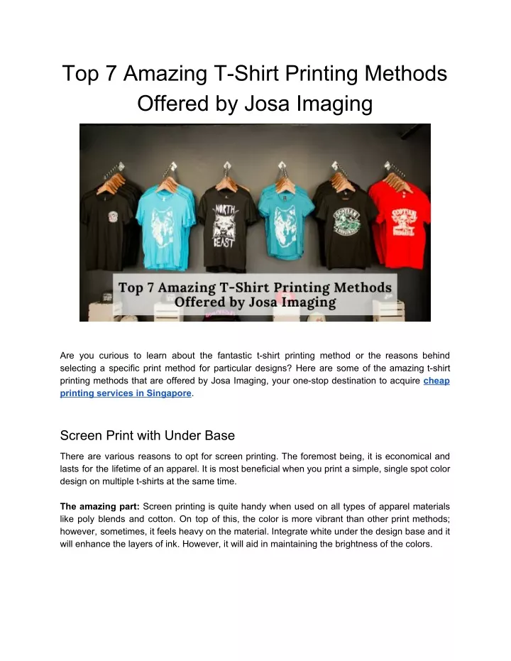top 7 amazing t shirt printing methods offered