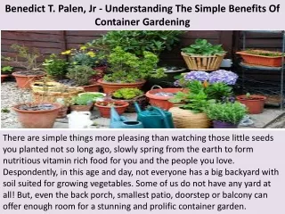 benedict t palen jr understanding the simple benefits of container gardening