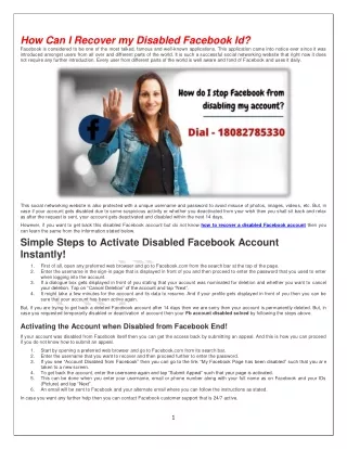 how can i recover my disabled facebook