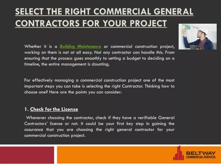 select the right commercial general contractors for your project