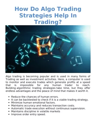 how do algo trading strategies help in trading