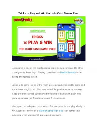 Tricks to Play and Win the Ludo Cash Games Ever