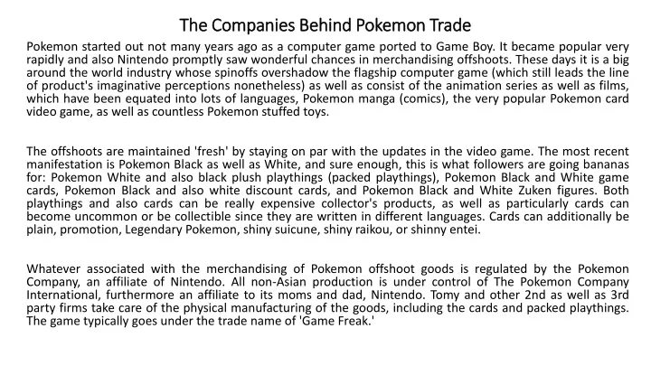 the companies behind pokemon trade