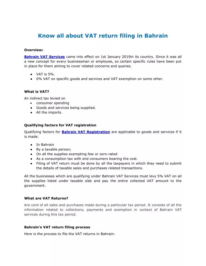 know all about vat return filing in bahrain