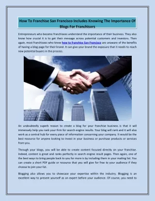 how to franchise san francisco includes knowing