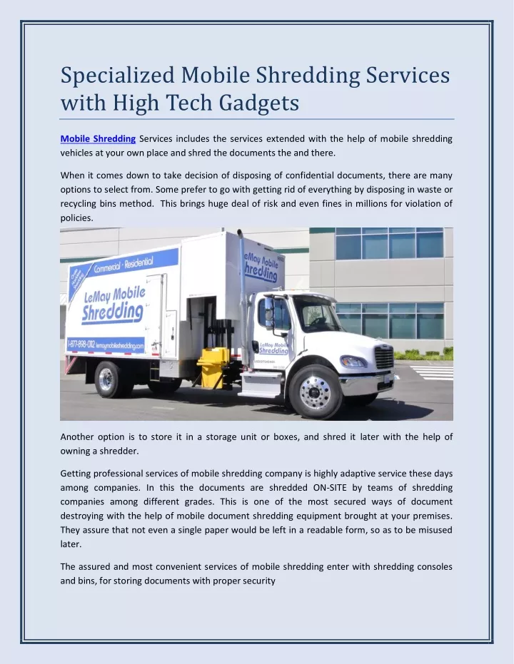 specialized mobile shredding services with high