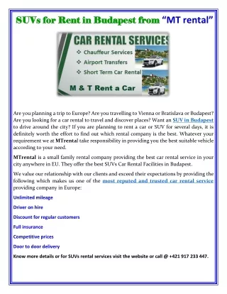 SUVs for Rent in Budapest from “MT rental”