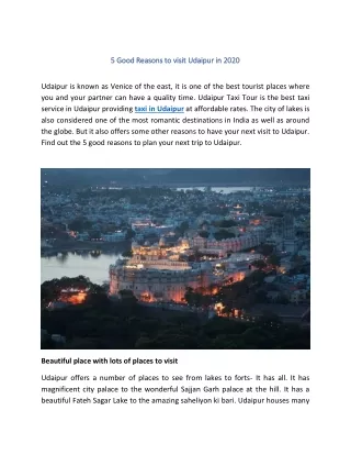 5 Good Reasons to visit Udaipur in 2020