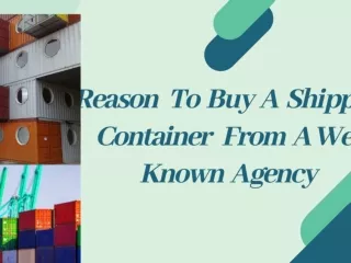 Reasons To Buy A Sipping Container From Shipping Agency