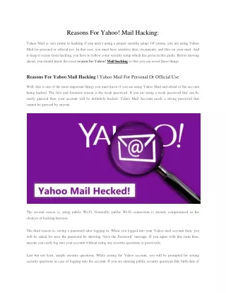 Reasons For Yahoo! Mail Hacking: