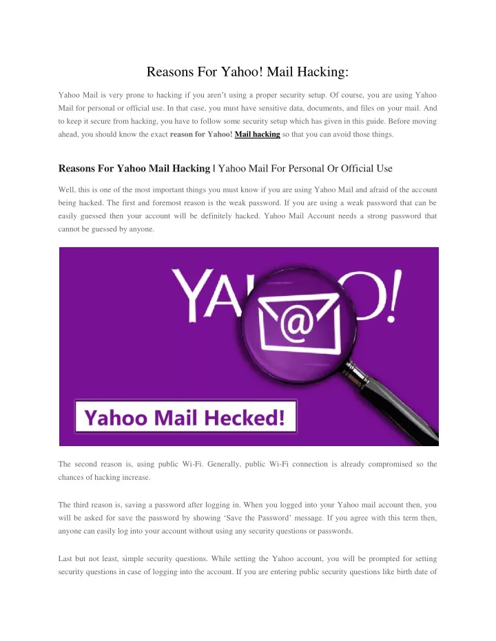 reasons for yahoo mail hacking