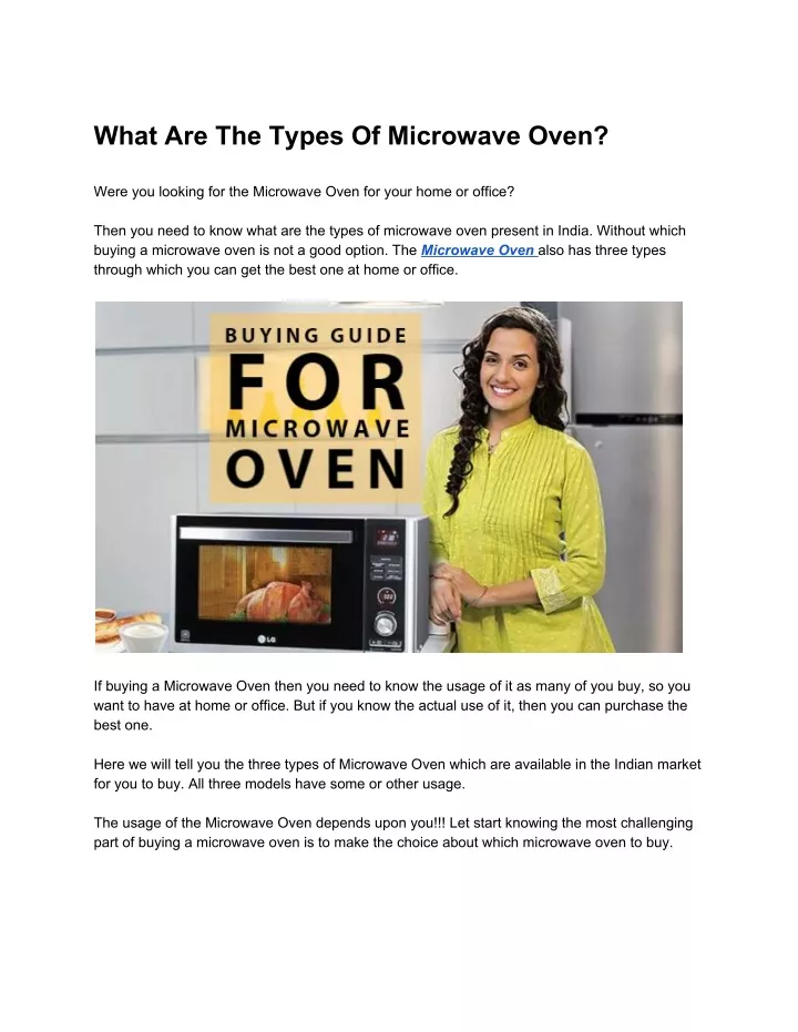 what are the types of microwave oven