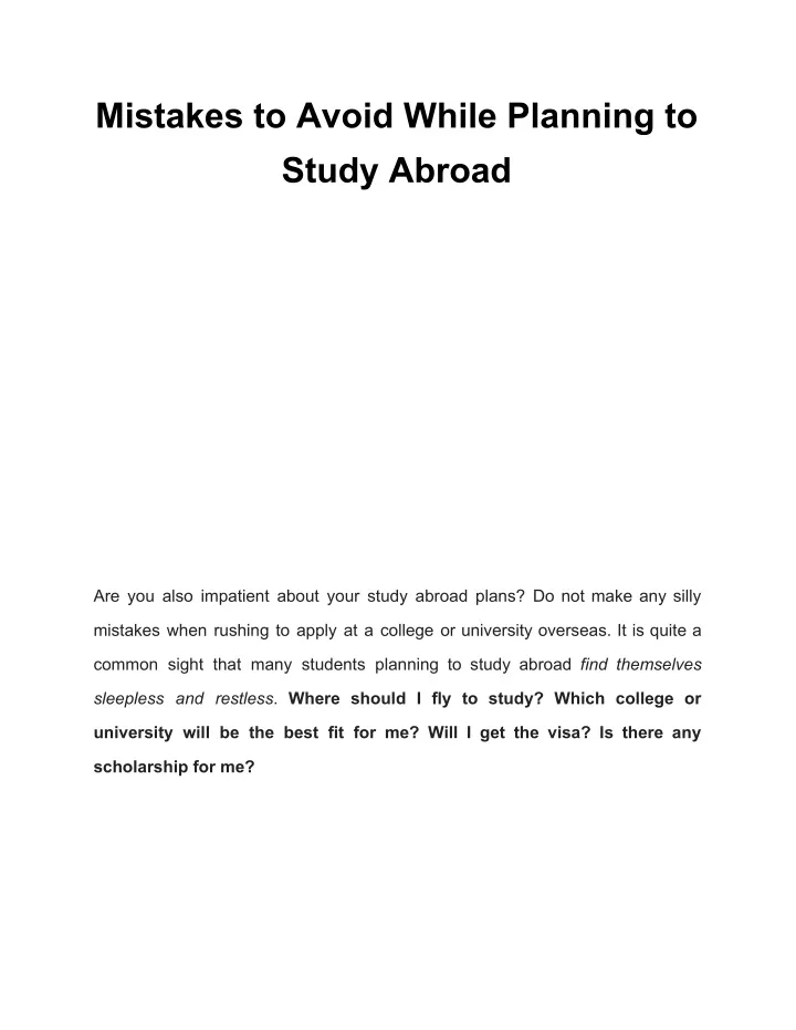 mistakes to avoid while planning to study abroad