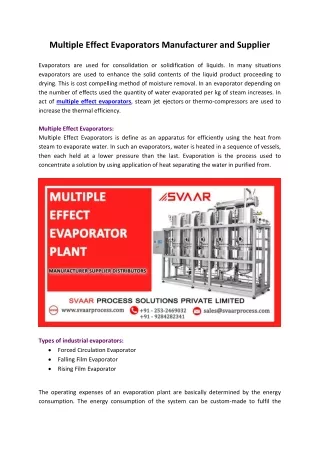 multiple effect evaporators manufacturer