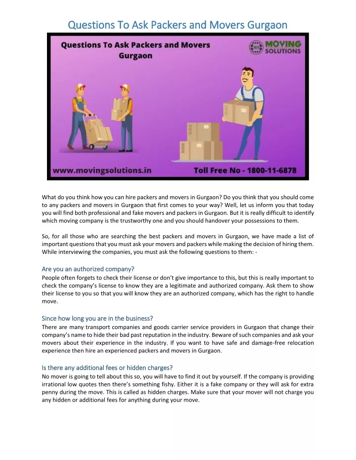 questions to ask packers and movers questions