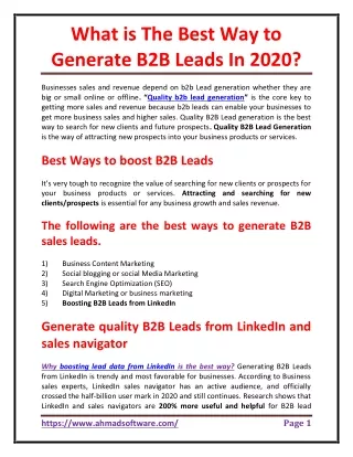 what is the best way to generate b2b leads in 2020