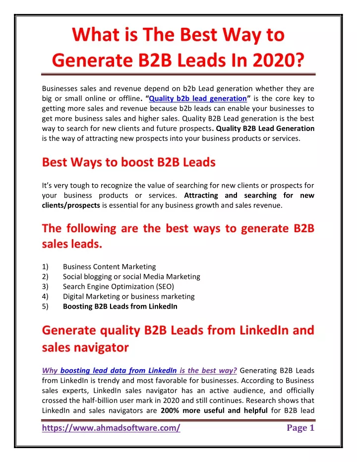 what is the best way to generate b2b leads in 2020