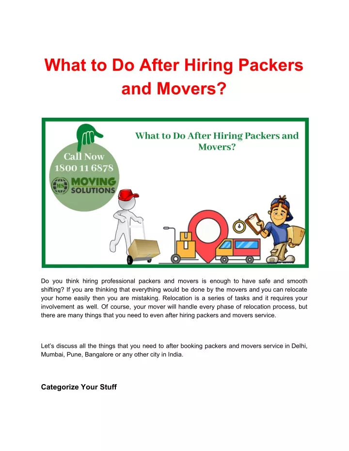what to do after hiring packers and movers