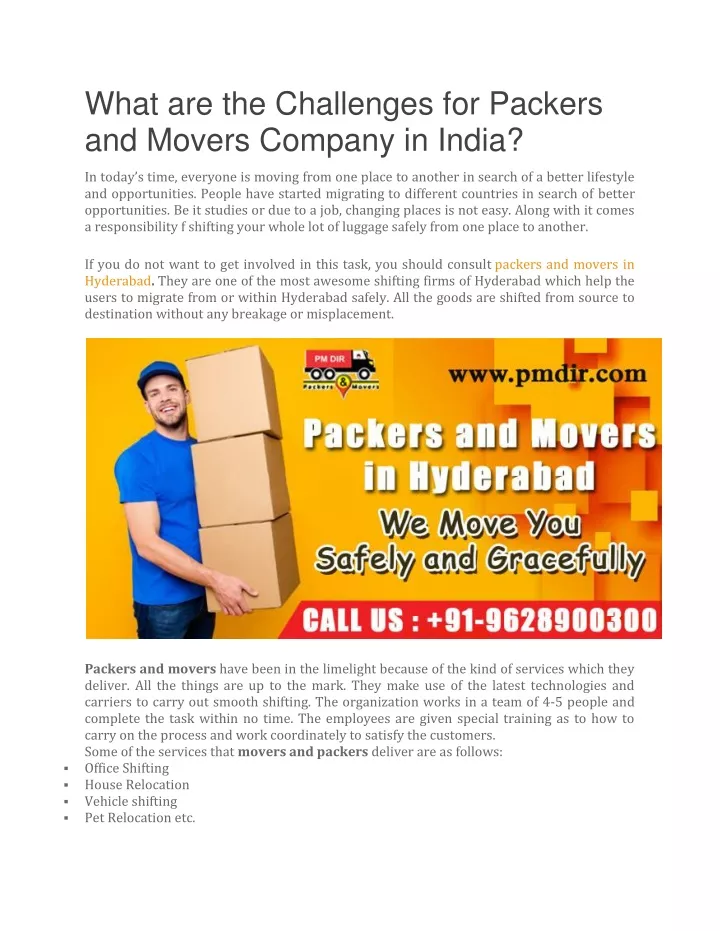 what are the challenges for packers and movers