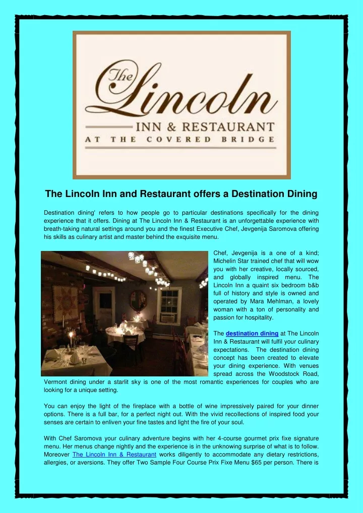 the lincoln inn and restaurant offers