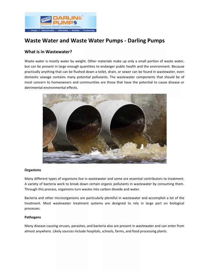 waste water and waste water pumps darling pumps