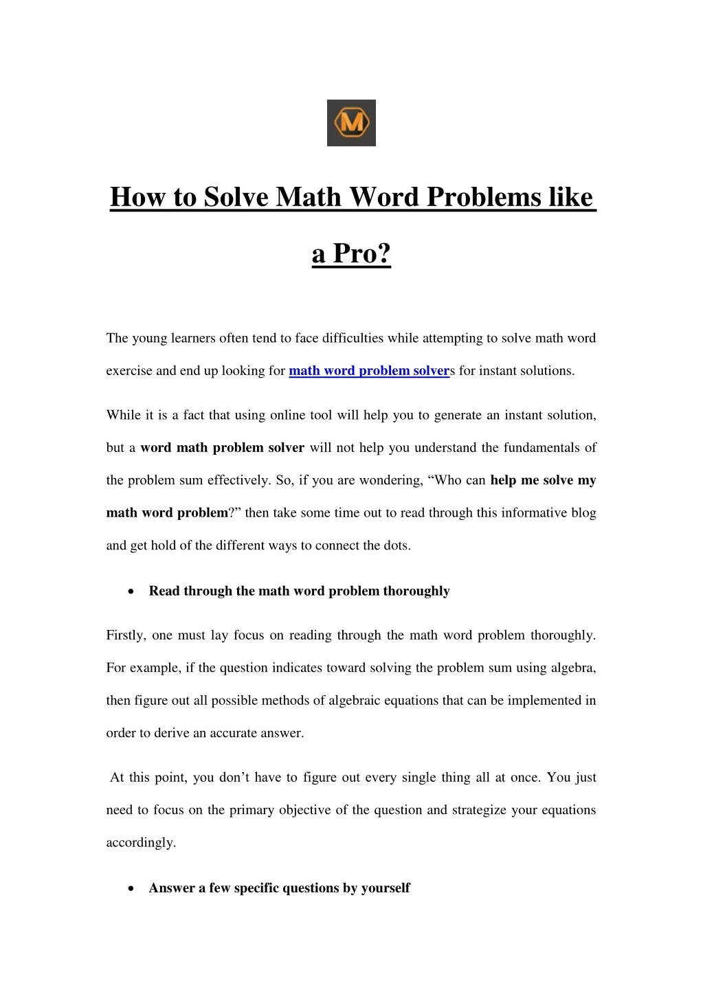 PPT - How to Solve Math Word Problems like a Pro? PowerPoint ...