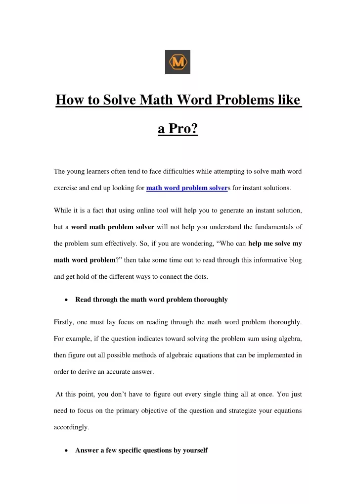 how to solve math word problems like