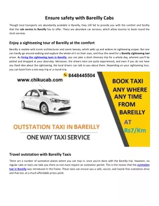 Ensure safety with Bareilly Cabs