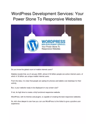 WordPress Development Services: Your Power Stone To Responsive Websites